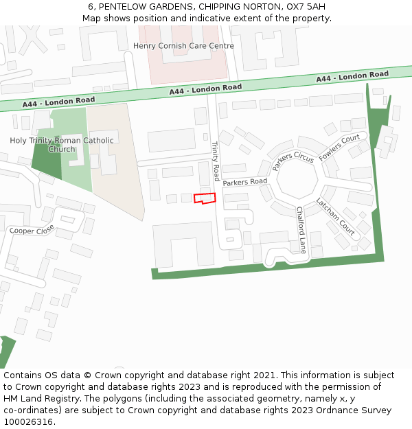 6, PENTELOW GARDENS, CHIPPING NORTON, OX7 5AH: Location map and indicative extent of plot
