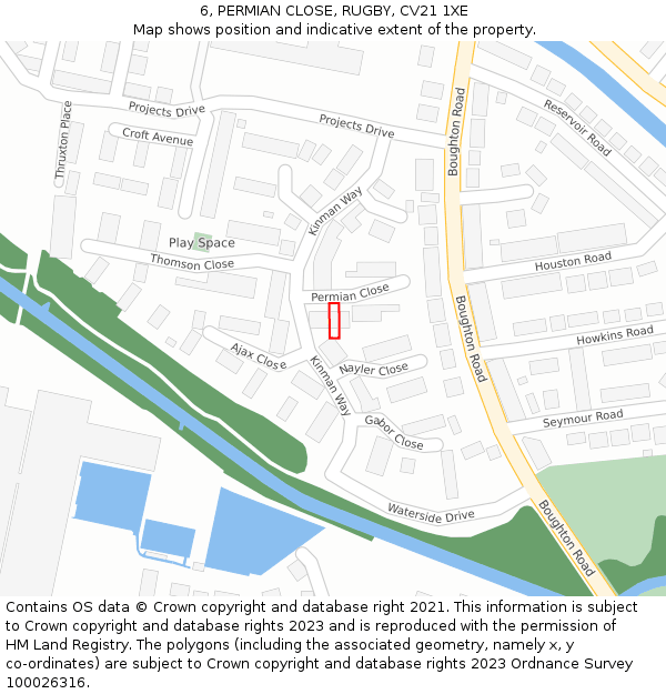 6, PERMIAN CLOSE, RUGBY, CV21 1XE: Location map and indicative extent of plot