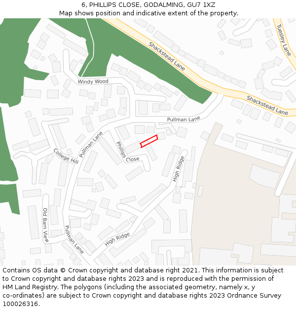 6, PHILLIPS CLOSE, GODALMING, GU7 1XZ: Location map and indicative extent of plot