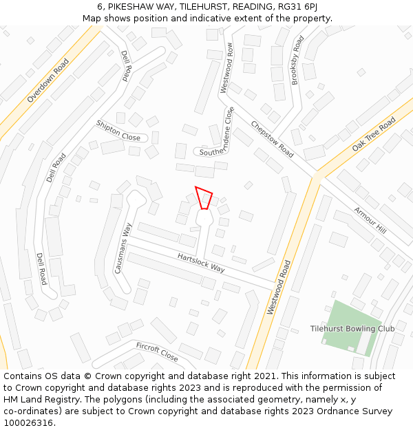 6, PIKESHAW WAY, TILEHURST, READING, RG31 6PJ: Location map and indicative extent of plot