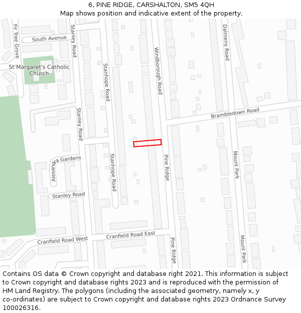 6, PINE RIDGE, CARSHALTON, SM5 4QH: Location map and indicative extent of plot
