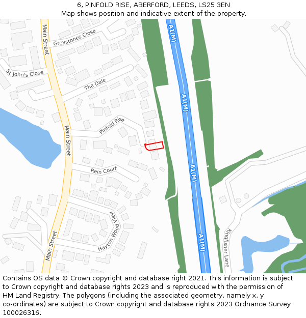 6, PINFOLD RISE, ABERFORD, LEEDS, LS25 3EN: Location map and indicative extent of plot