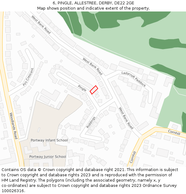 6, PINGLE, ALLESTREE, DERBY, DE22 2GE: Location map and indicative extent of plot