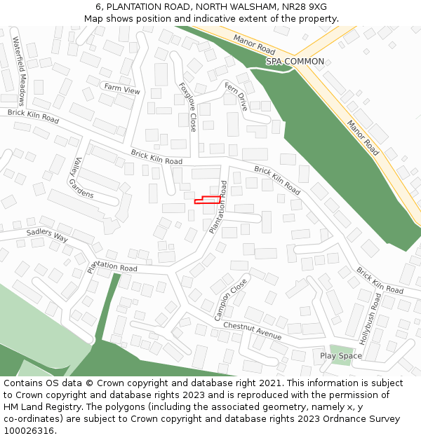 6, PLANTATION ROAD, NORTH WALSHAM, NR28 9XG: Location map and indicative extent of plot