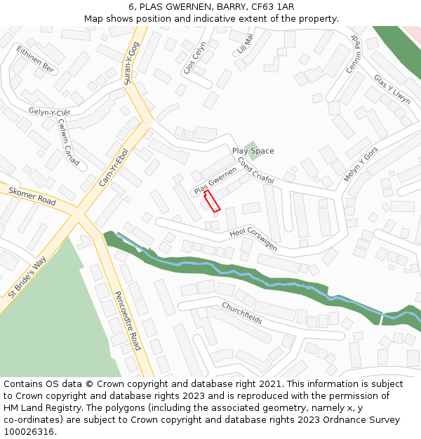 6, PLAS GWERNEN, BARRY, CF63 1AR: Location map and indicative extent of plot