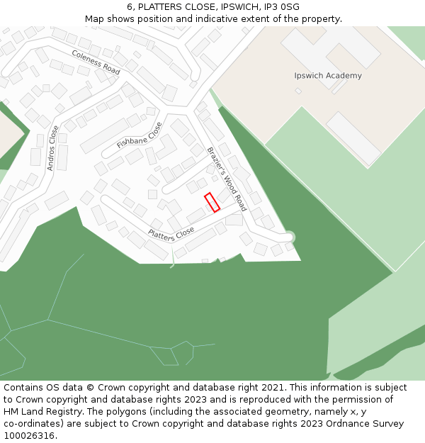 6, PLATTERS CLOSE, IPSWICH, IP3 0SG: Location map and indicative extent of plot