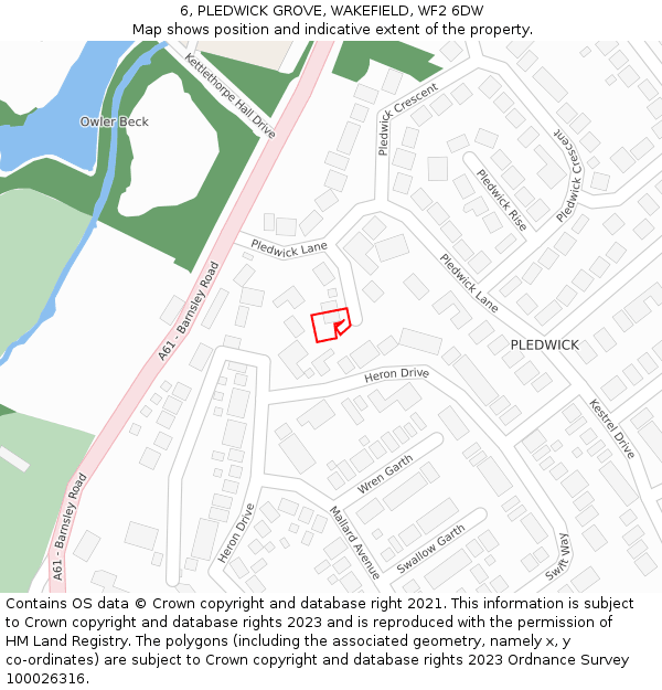 6, PLEDWICK GROVE, WAKEFIELD, WF2 6DW: Location map and indicative extent of plot