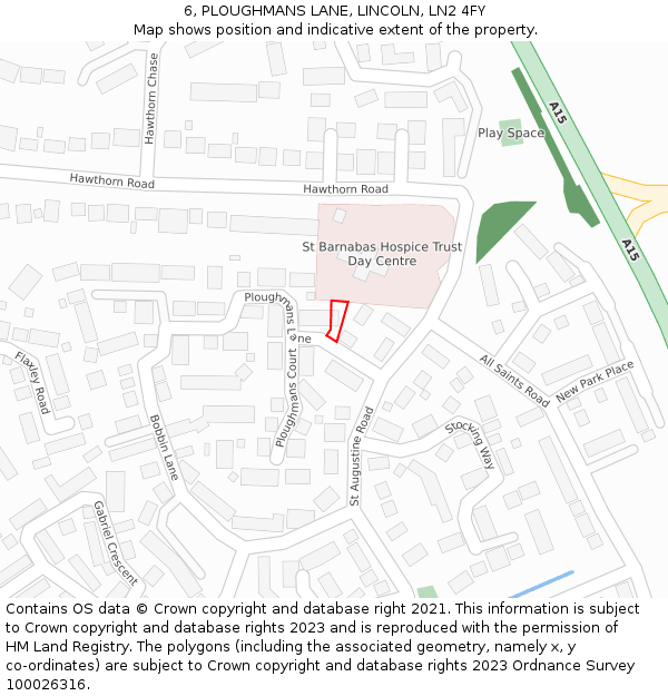 6, PLOUGHMANS LANE, LINCOLN, LN2 4FY: Location map and indicative extent of plot