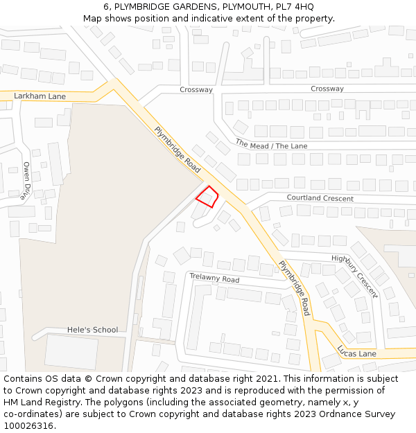 6, PLYMBRIDGE GARDENS, PLYMOUTH, PL7 4HQ: Location map and indicative extent of plot