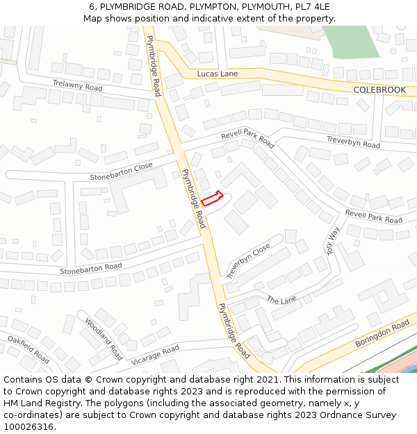 6, PLYMBRIDGE ROAD, PLYMPTON, PLYMOUTH, PL7 4LE: Location map and indicative extent of plot