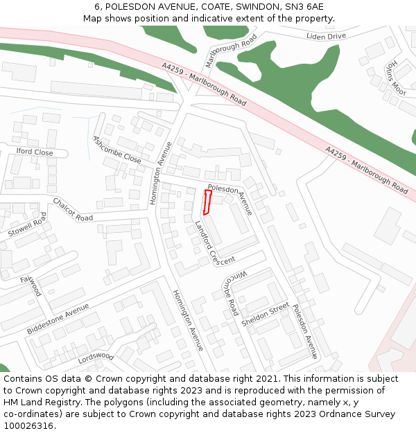 6, POLESDON AVENUE, COATE, SWINDON, SN3 6AE: Location map and indicative extent of plot