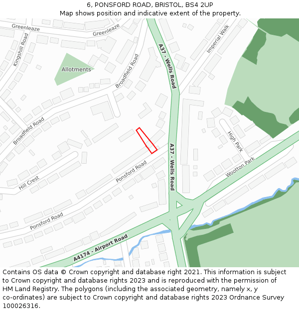 6, PONSFORD ROAD, BRISTOL, BS4 2UP: Location map and indicative extent of plot