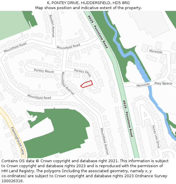 6, PONTEY DRIVE, HUDDERSFIELD, HD5 8RG: Location map and indicative extent of plot