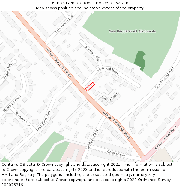 6, PONTYPRIDD ROAD, BARRY, CF62 7LR: Location map and indicative extent of plot