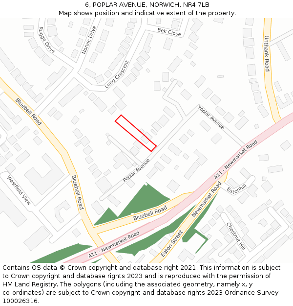 6, POPLAR AVENUE, NORWICH, NR4 7LB: Location map and indicative extent of plot