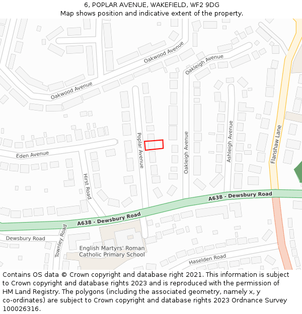 6, POPLAR AVENUE, WAKEFIELD, WF2 9DG: Location map and indicative extent of plot