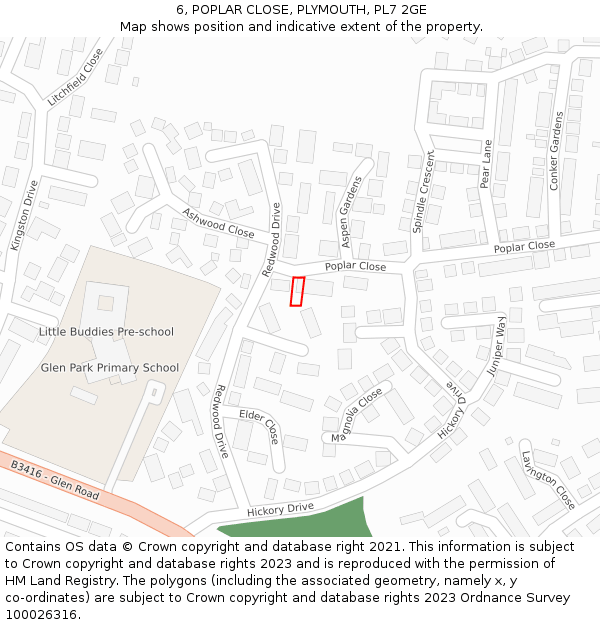 6, POPLAR CLOSE, PLYMOUTH, PL7 2GE: Location map and indicative extent of plot