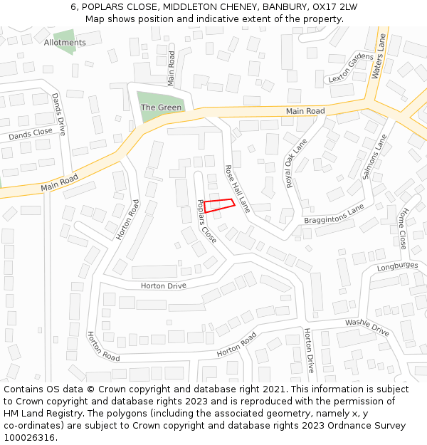 6, POPLARS CLOSE, MIDDLETON CHENEY, BANBURY, OX17 2LW: Location map and indicative extent of plot