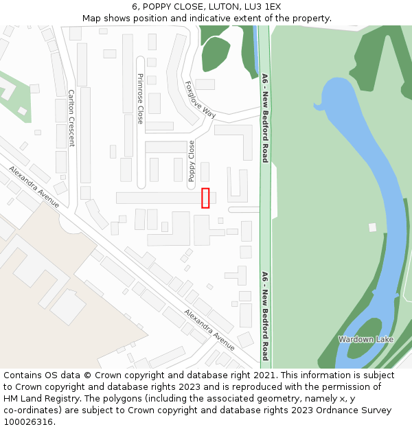 6, POPPY CLOSE, LUTON, LU3 1EX: Location map and indicative extent of plot