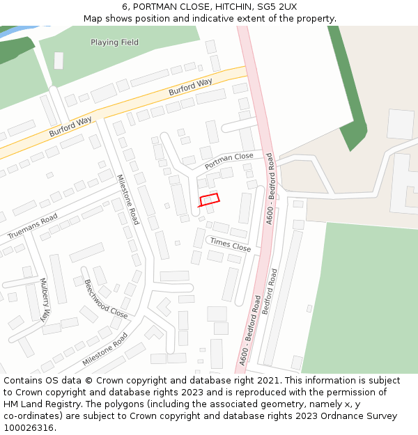 6, PORTMAN CLOSE, HITCHIN, SG5 2UX: Location map and indicative extent of plot