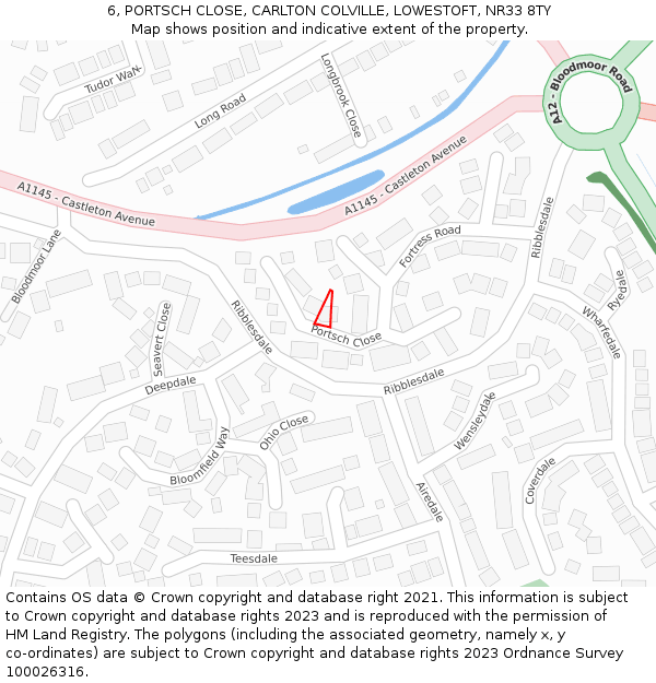 6, PORTSCH CLOSE, CARLTON COLVILLE, LOWESTOFT, NR33 8TY: Location map and indicative extent of plot