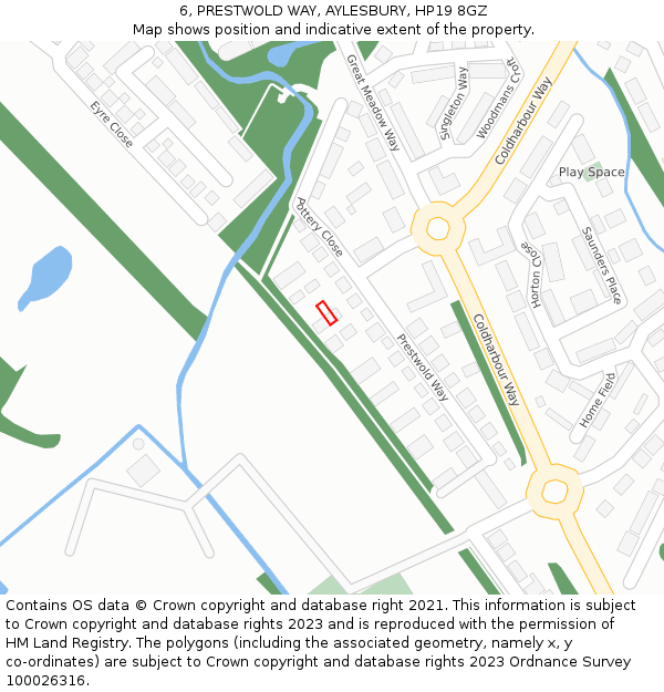 6, PRESTWOLD WAY, AYLESBURY, HP19 8GZ: Location map and indicative extent of plot