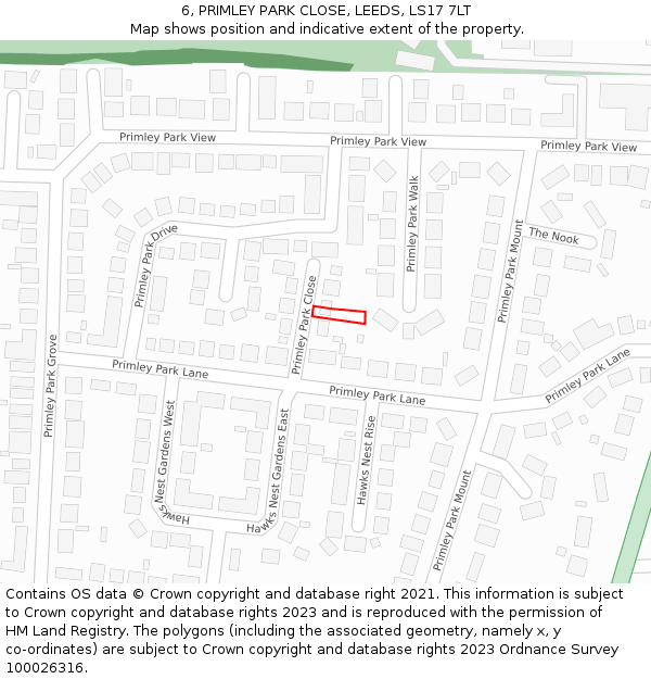 6, PRIMLEY PARK CLOSE, LEEDS, LS17 7LT: Location map and indicative extent of plot