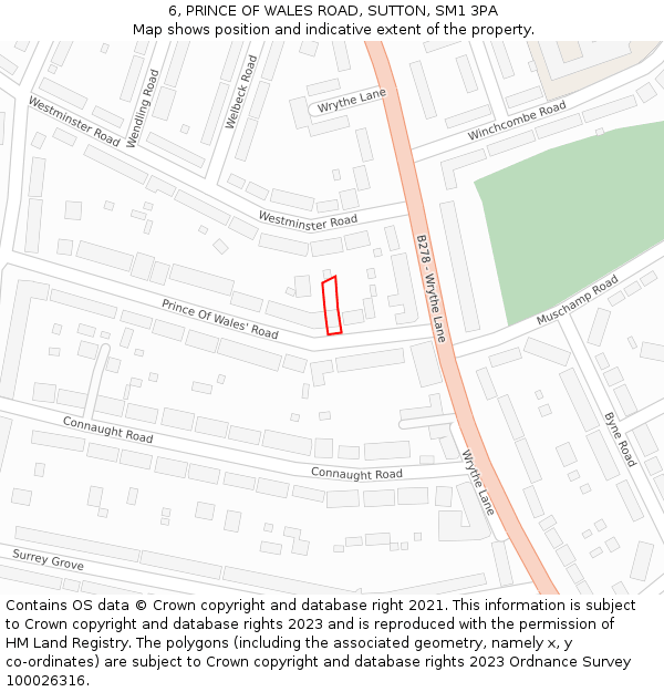6, PRINCE OF WALES ROAD, SUTTON, SM1 3PA: Location map and indicative extent of plot