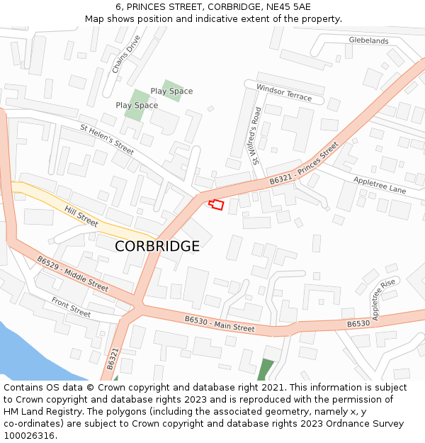 6, PRINCES STREET, CORBRIDGE, NE45 5AE: Location map and indicative extent of plot