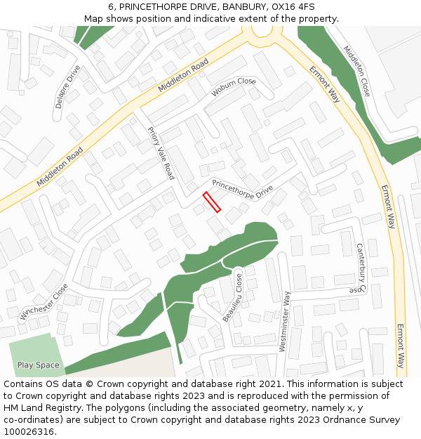 6, PRINCETHORPE DRIVE, BANBURY, OX16 4FS: Location map and indicative extent of plot