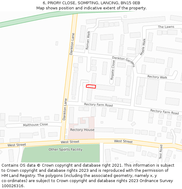 6, PRIORY CLOSE, SOMPTING, LANCING, BN15 0EB: Location map and indicative extent of plot
