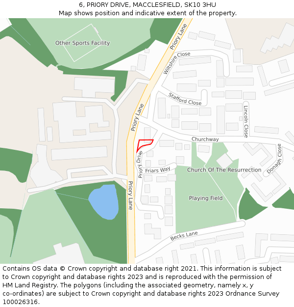 6, PRIORY DRIVE, MACCLESFIELD, SK10 3HU: Location map and indicative extent of plot