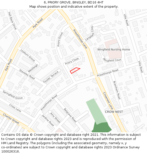 6, PRIORY GROVE, BINGLEY, BD16 4HT: Location map and indicative extent of plot