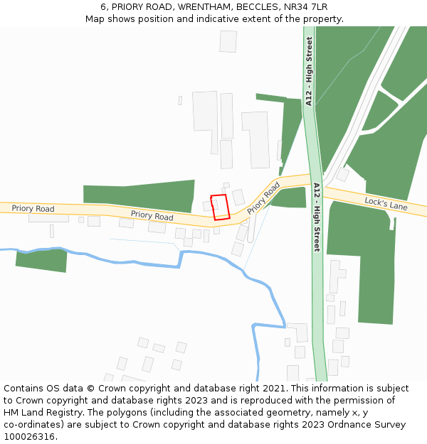 6, PRIORY ROAD, WRENTHAM, BECCLES, NR34 7LR: Location map and indicative extent of plot