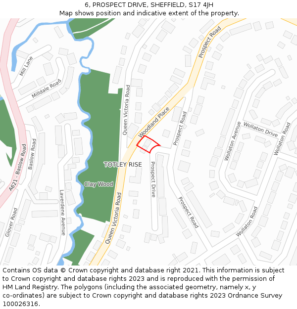 6, PROSPECT DRIVE, SHEFFIELD, S17 4JH: Location map and indicative extent of plot