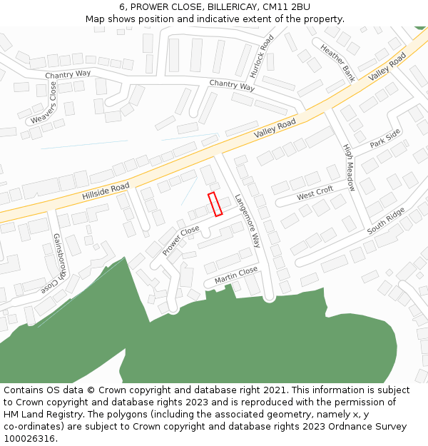 6, PROWER CLOSE, BILLERICAY, CM11 2BU: Location map and indicative extent of plot