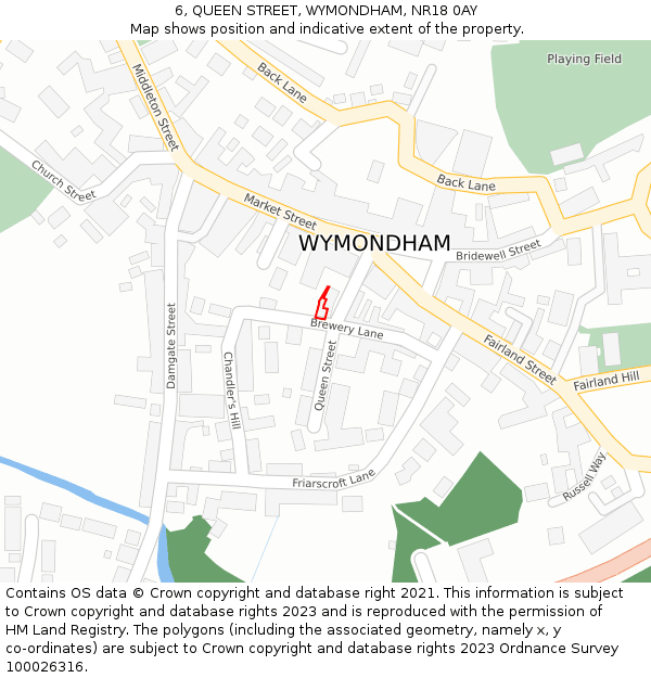 6, QUEEN STREET, WYMONDHAM, NR18 0AY: Location map and indicative extent of plot