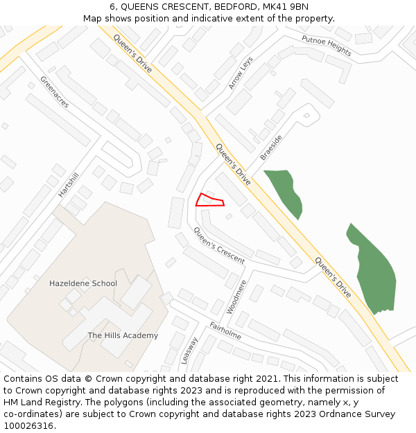 6, QUEENS CRESCENT, BEDFORD, MK41 9BN: Location map and indicative extent of plot