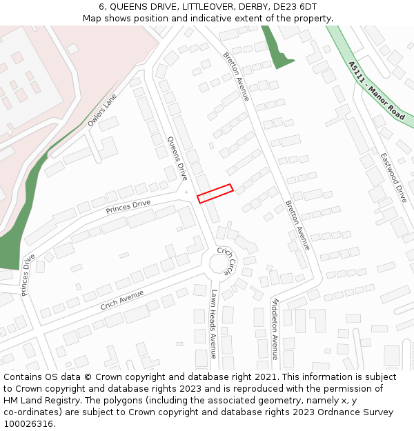 6, QUEENS DRIVE, LITTLEOVER, DERBY, DE23 6DT: Location map and indicative extent of plot