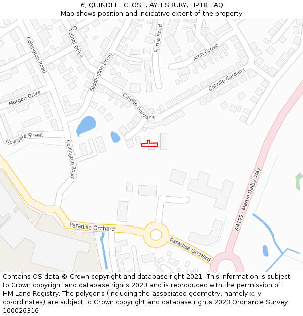 6, QUINDELL CLOSE, AYLESBURY, HP18 1AQ: Location map and indicative extent of plot