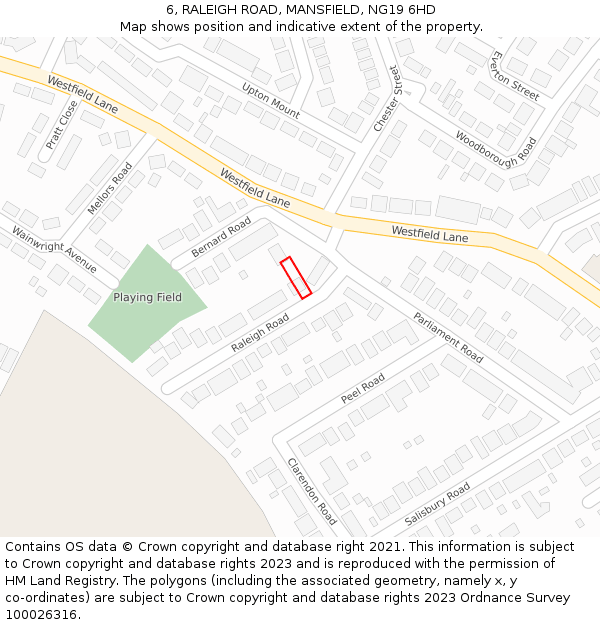 6, RALEIGH ROAD, MANSFIELD, NG19 6HD: Location map and indicative extent of plot