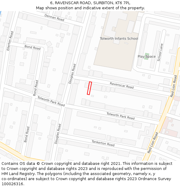 6, RAVENSCAR ROAD, SURBITON, KT6 7PL: Location map and indicative extent of plot