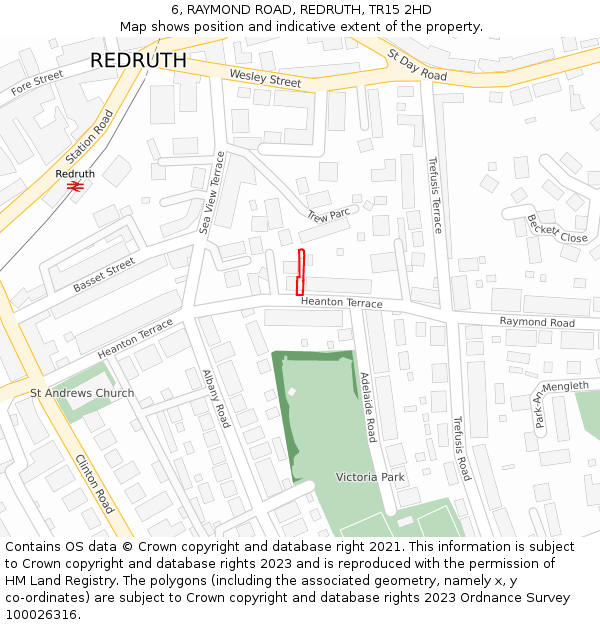 6, RAYMOND ROAD, REDRUTH, TR15 2HD: Location map and indicative extent of plot