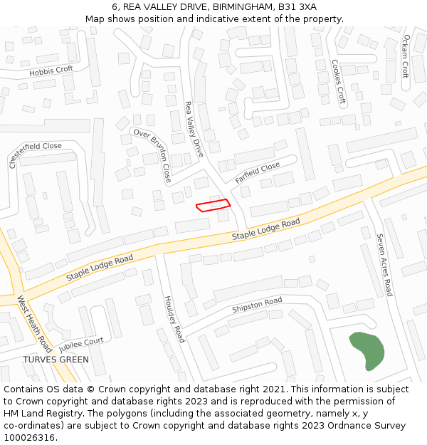 6, REA VALLEY DRIVE, BIRMINGHAM, B31 3XA: Location map and indicative extent of plot