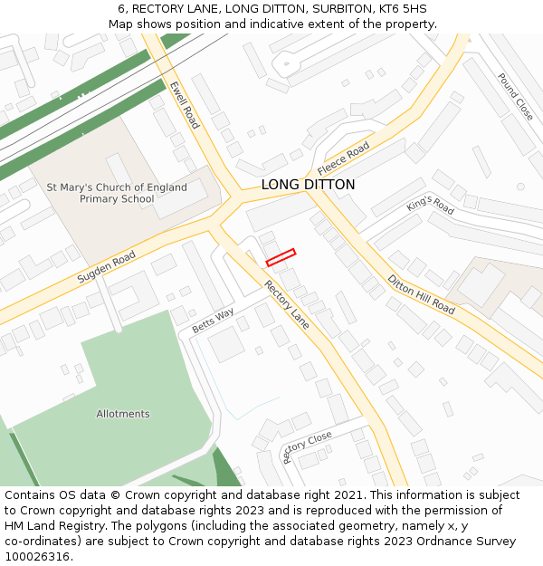 6, RECTORY LANE, LONG DITTON, SURBITON, KT6 5HS: Location map and indicative extent of plot