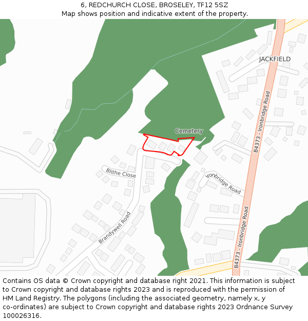 6, REDCHURCH CLOSE, BROSELEY, TF12 5SZ: Location map and indicative extent of plot