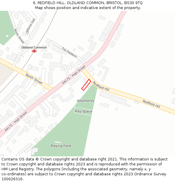 6, REDFIELD HILL, OLDLAND COMMON, BRISTOL, BS30 9TQ: Location map and indicative extent of plot