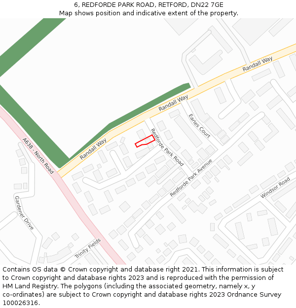 6, REDFORDE PARK ROAD, RETFORD, DN22 7GE: Location map and indicative extent of plot