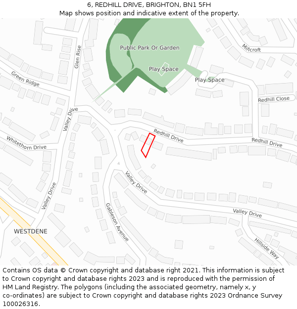 6, REDHILL DRIVE, BRIGHTON, BN1 5FH: Location map and indicative extent of plot