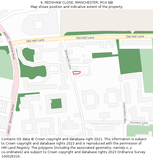 6, REDSHAW CLOSE, MANCHESTER, M14 6JB: Location map and indicative extent of plot